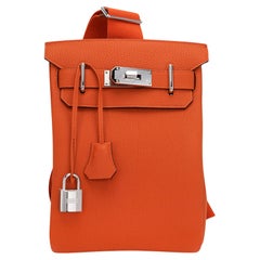 Hermes Hac a Dos PM Backpack Feu Togo Leather with Palladium Hardware