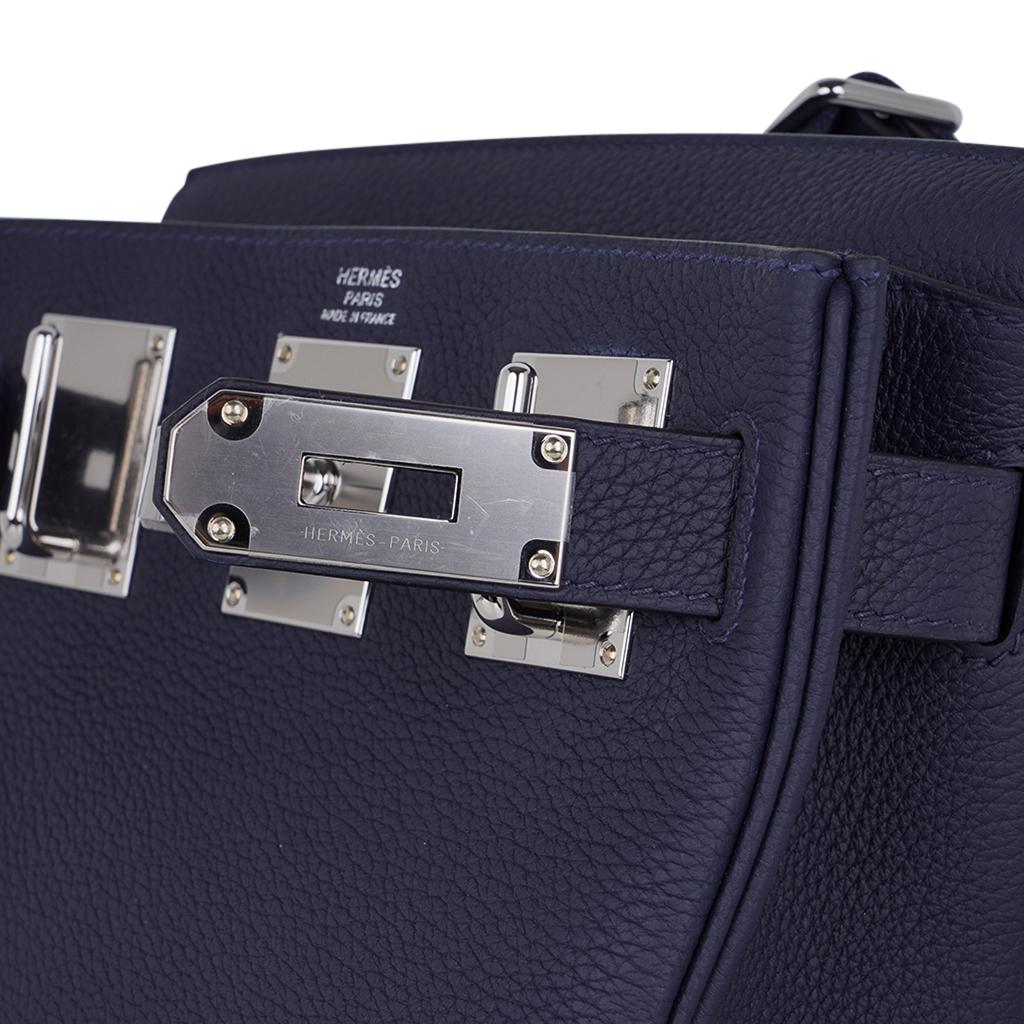 Hermes Hac a Dos PM Backpack Men's Bag Bleu Nuit Togo Palladium Hardware 5