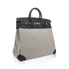 Hermes HAC Birkin 40 Bag Black Toile and Togo Leather with Palladium Hardware