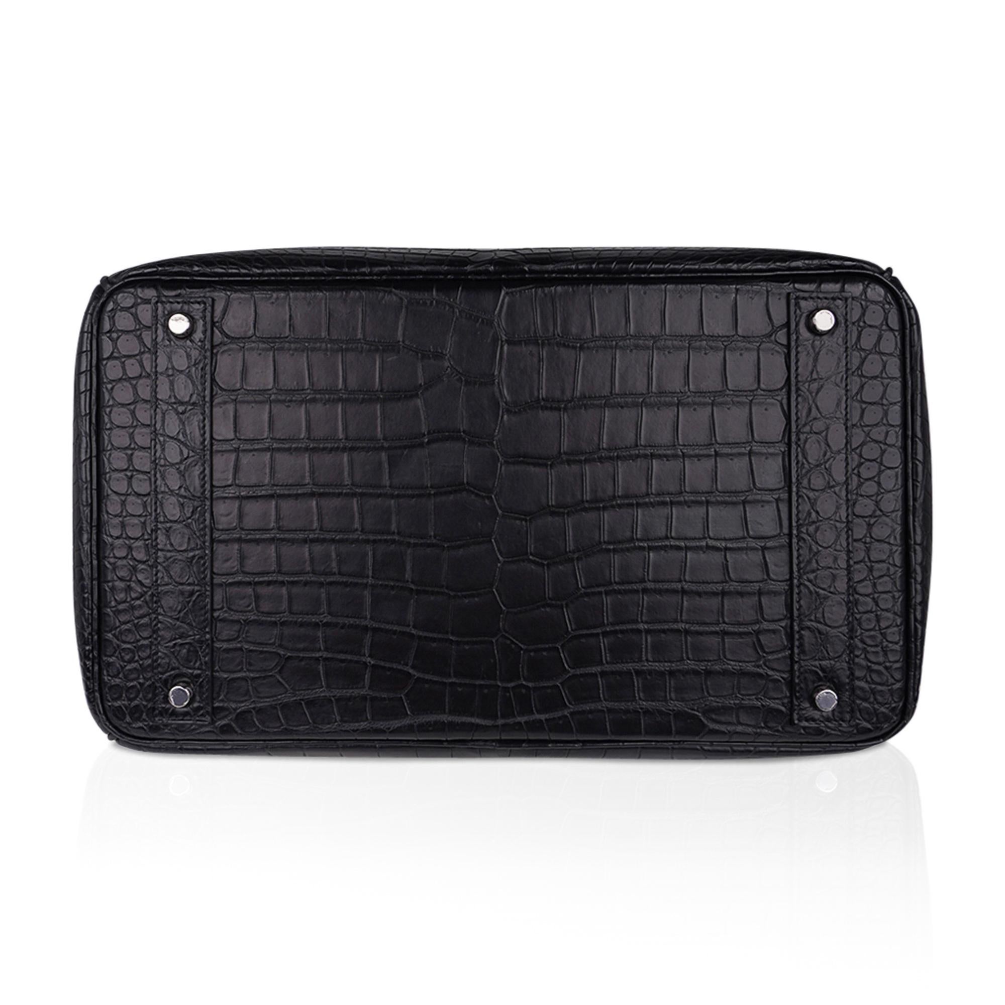 Hermes Hac 40 Black Matte Porosus Crocodile Birkin Bag Palladium Hardware For Sale 6