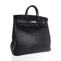 Hermes Hac 40 Black Matte Porosus Crocodile Birkin Bag Palladium Hardware