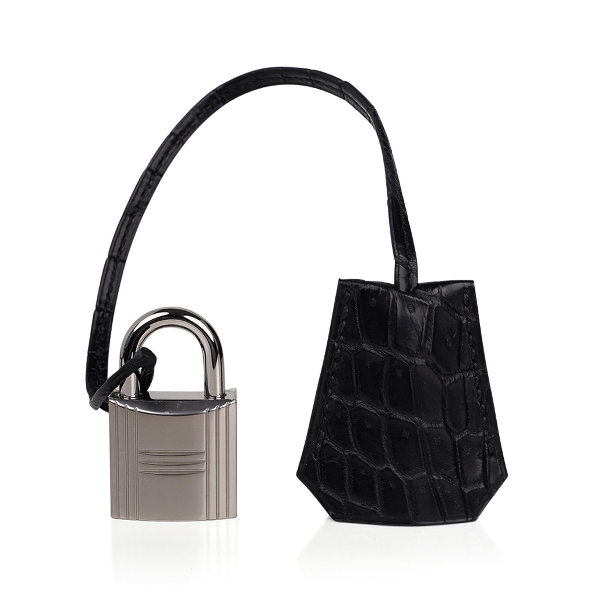 Hermes Hac 40 Schwarz Mattes Porosus Krokodil Birkin Tasche Palladium Hardware im Angebot 2