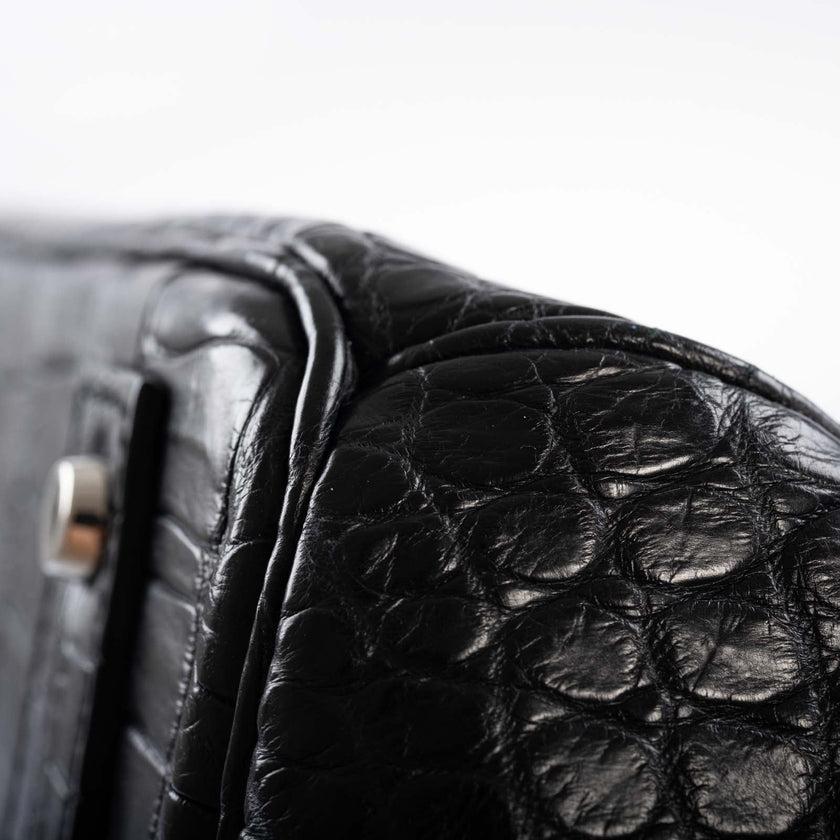 Hermès HAC Birkin 40 Black Matte Porosus Crocodile Palladium Hardware Bag 4