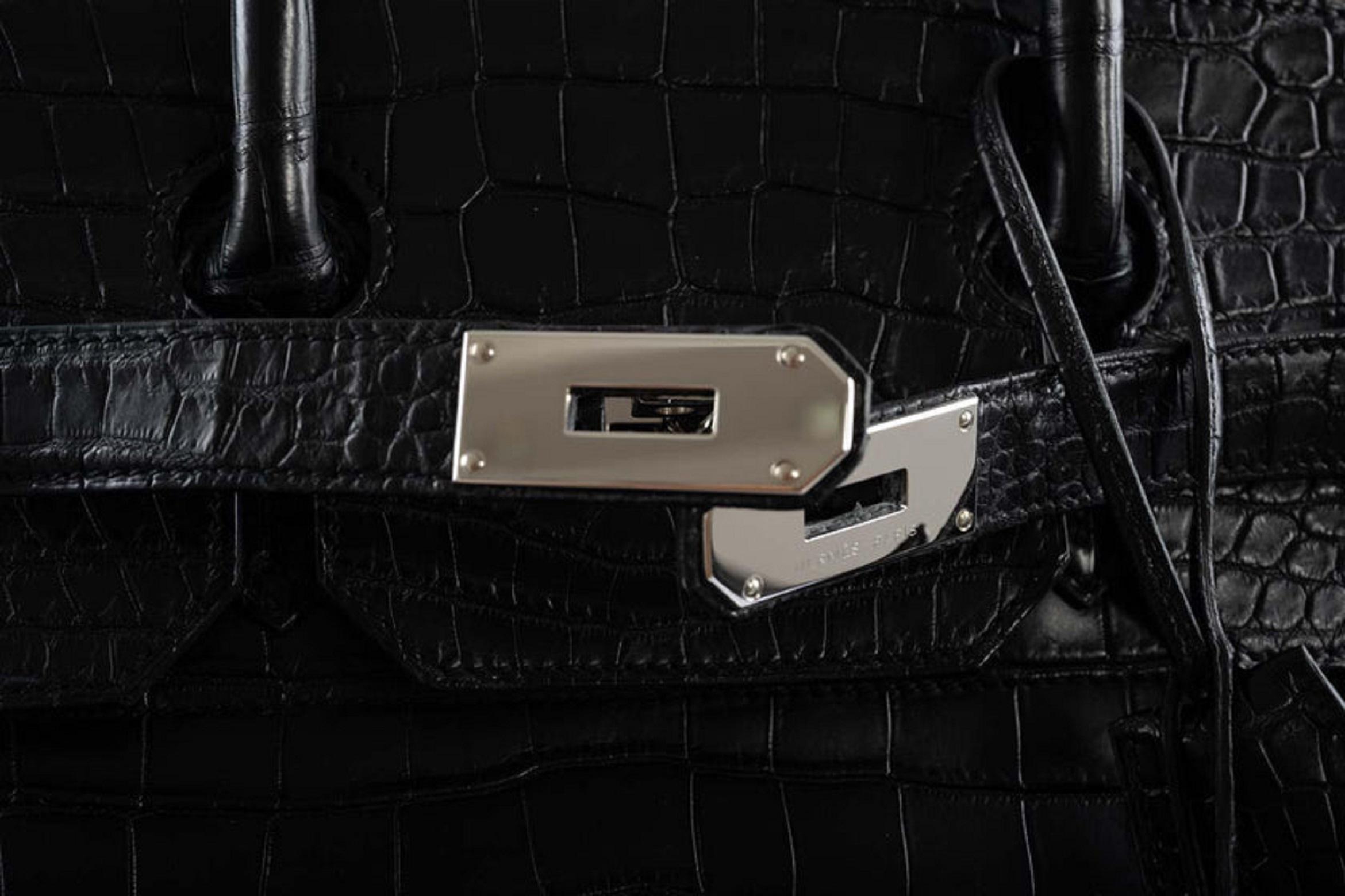 Hermès HAC Birkin 40 Black Matte Porosus Crocodile Palladium Hardware Bag 5