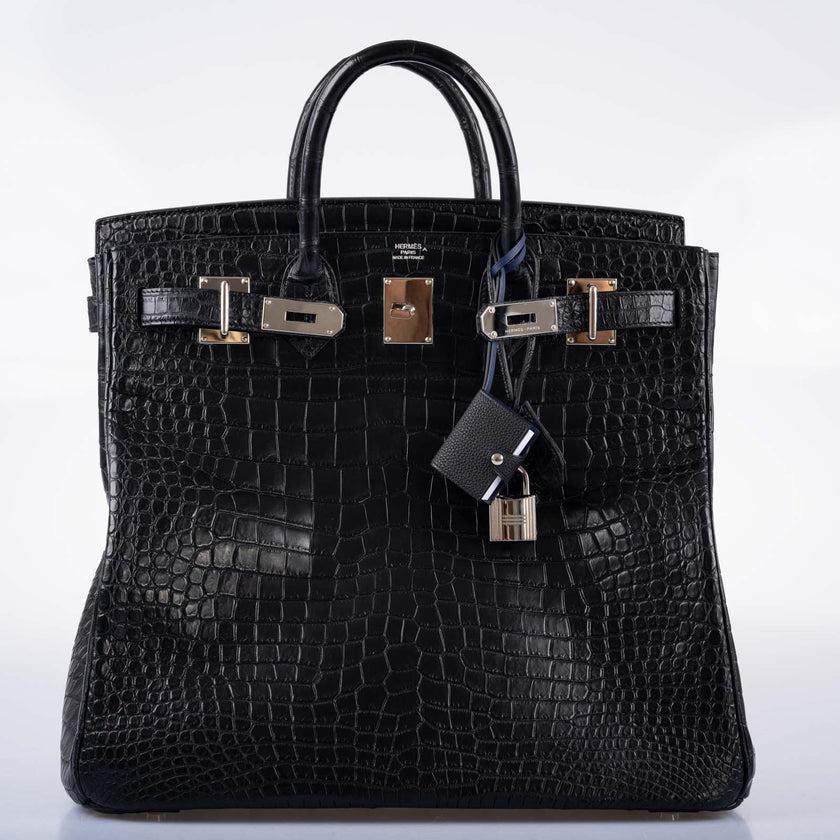 Hermès HAC Birkin 40 Black Matte Porosus Crocodile Palladium Hardware Bag 7