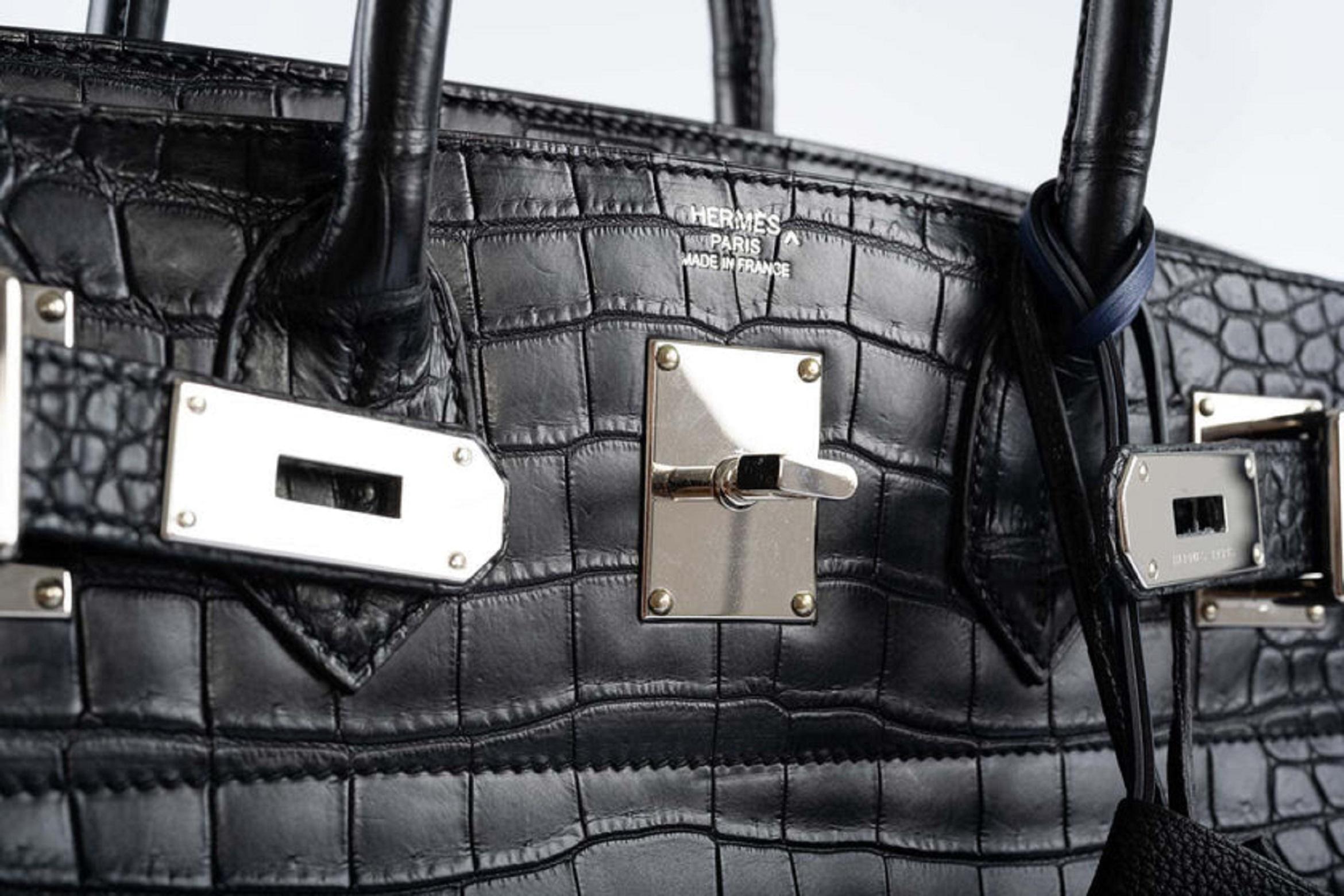 Hermès HAC Birkin 40 Black Matte Porosus Crocodile Palladium Hardware Bag 8
