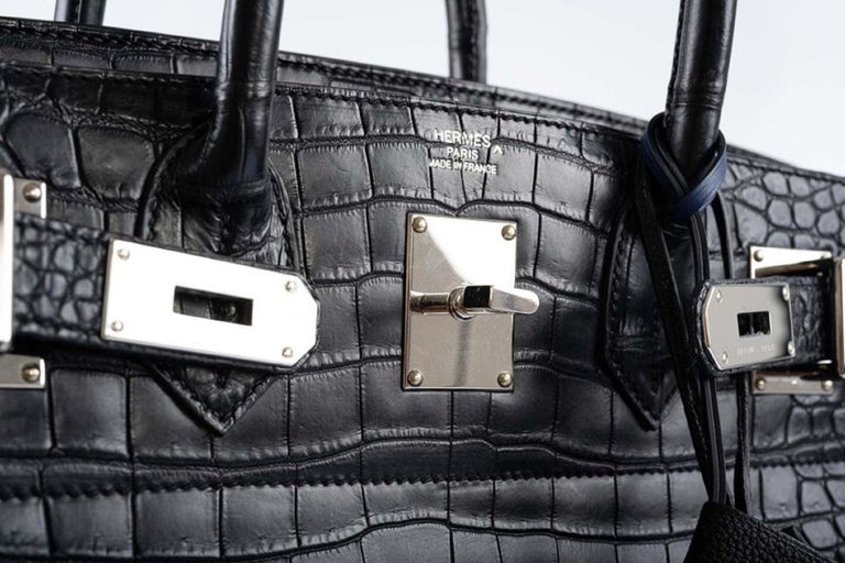Iconic Travel Bag 🛩 HAC Birkin 40 Black Matte Porosus Crocodile Palladium  Hardware