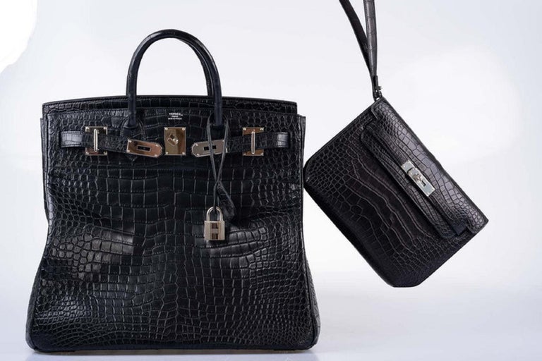 Sold at Auction: Hermes Hac 50 Travel Bag in Black Matte Porosus Crocodile  with Palladium Hardware