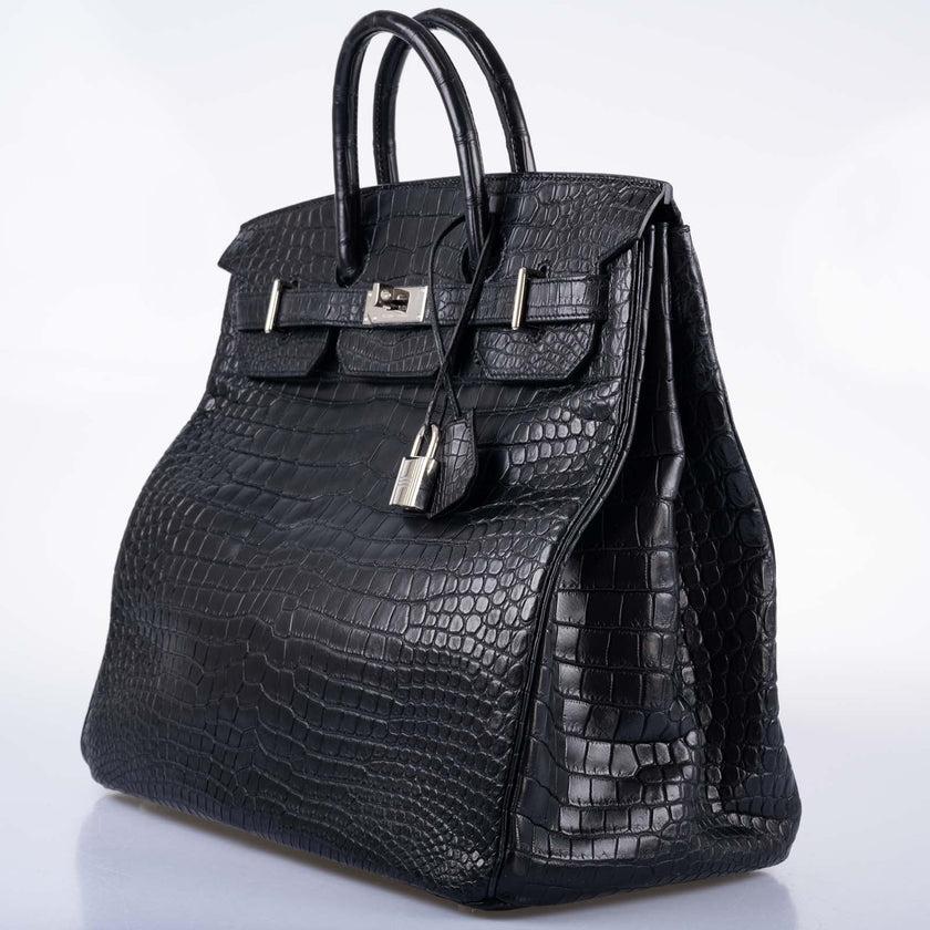 Hermes Hac 50 Men's Birkin Travel Bag Black Matte Porosus Crocodile  Palladium