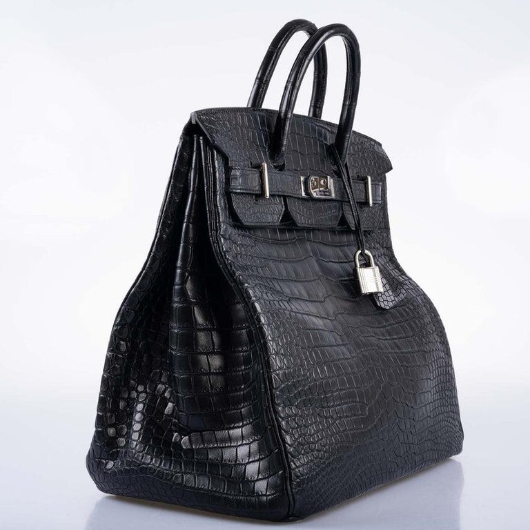 HERMÈS, BLACK BIRKIN 40CM OF SHINY POROSUS CROCODILE WITH PALLADIUM  HARDWARE, Handbags & Accessories, 2020