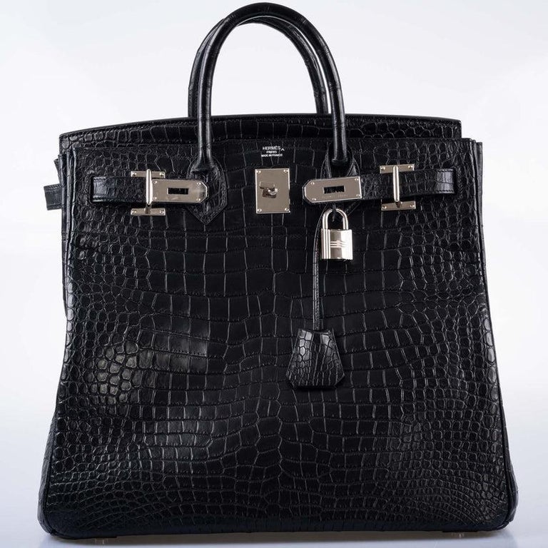 Hermes HAC 50 Birkin Bag Black Matte Porosus Crocodile Palladium