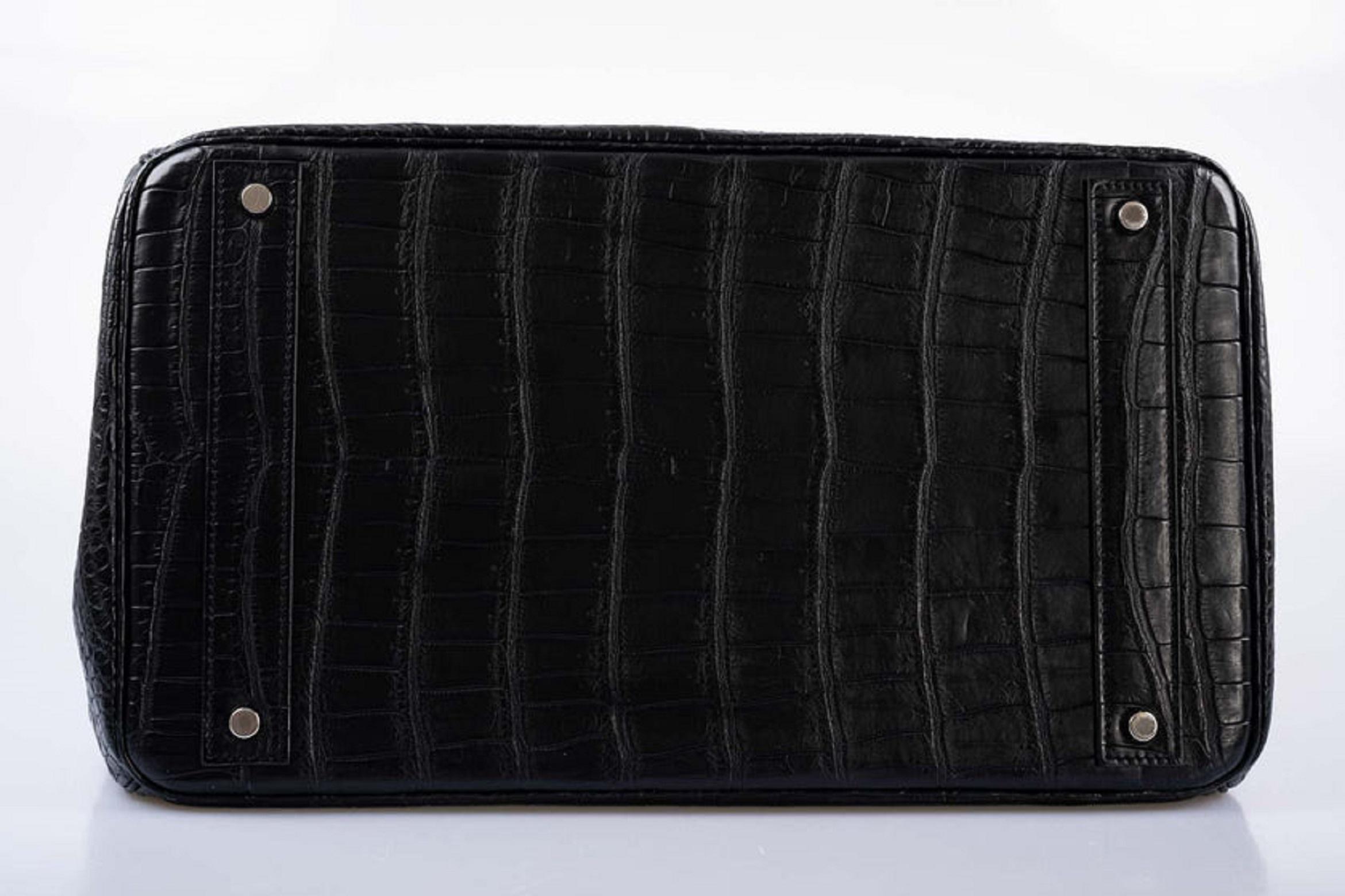 Women's Hermès HAC Birkin 40 Black Matte Porosus Crocodile Palladium Hardware Bag