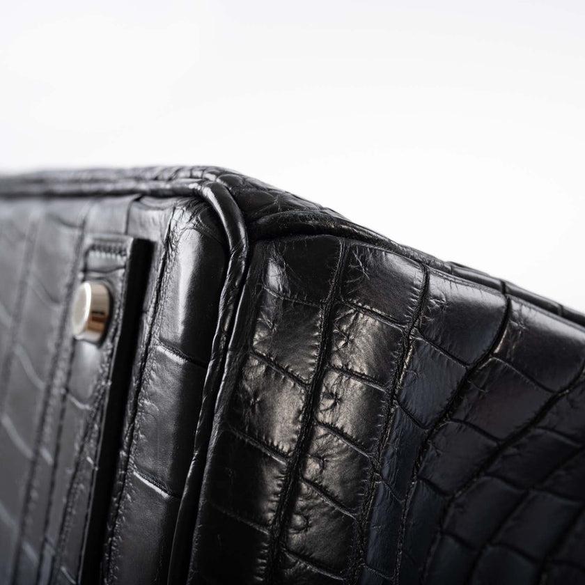Hermès HAC Birkin 40 Black Matte Porosus Crocodile Palladium Hardware Bag 5