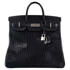 Hermès HAC Birkin 40 Black Matte Porosus Crocodile Palladium Hardware Bag