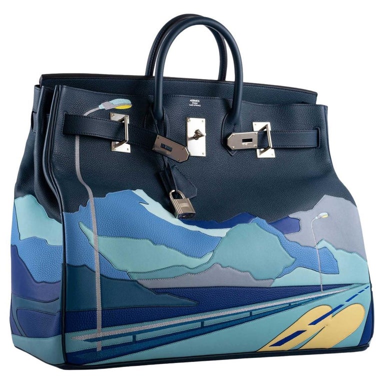 Hermes Birkin 50 Blue Leather Men's Travel Top Handle Satchel Tote in Box  For Sale at 1stDibs