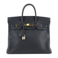 Hermes HAC Birkin Bag Bleu Indigo Ardennes with Gold Hardware 32