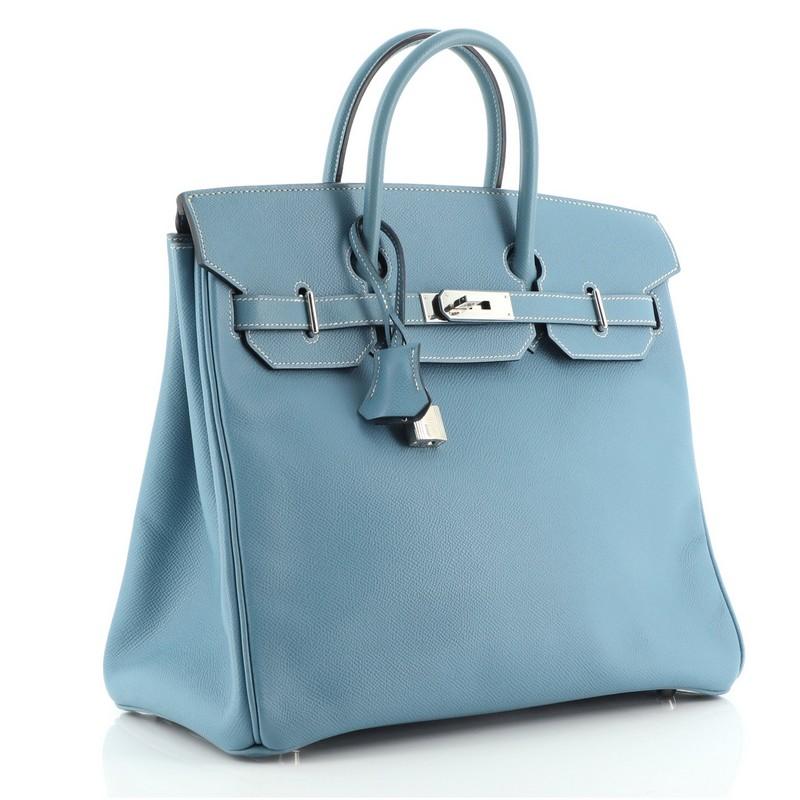 Blue Hermes HAC Birkin Bag Bleu Jean Epsom with Palladium Hardware 32