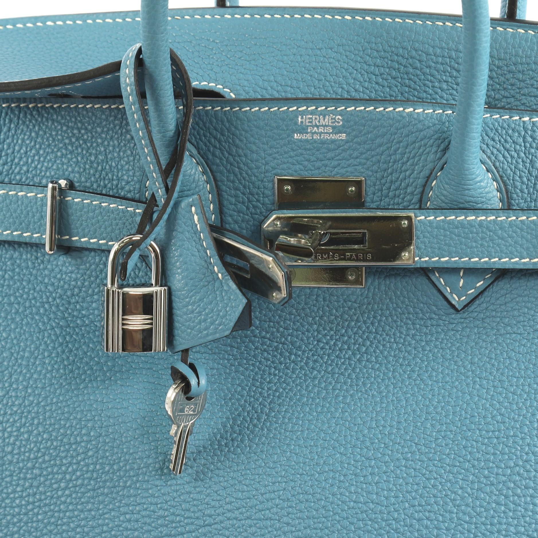 Blue Hermes HAC Birkin Bag Bleu Jean Togo with Palladium Hardware 28