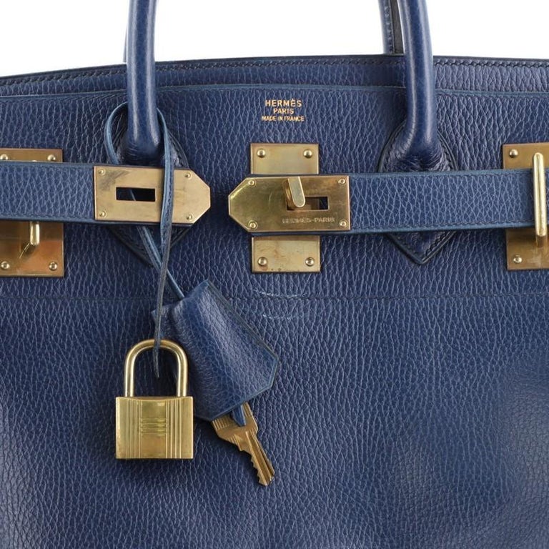 Hermes HAC Birkin Bag Bleu Saphir Ardennes With Gold Hardware 50 at 1stDibs