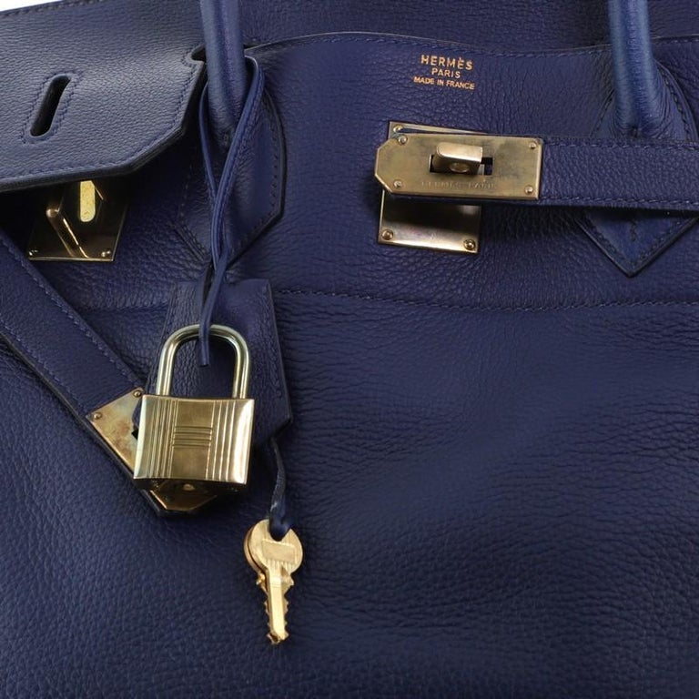 Hermes HAC Birkin Bag Bleu Saphir Clemence with Gold Hardware 45