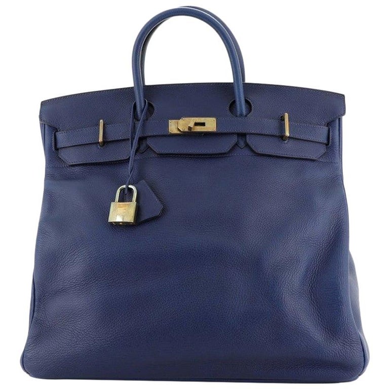 Hermes HAC Birkin Bag Bleu Saphir Clemence with Gold Hardware 45