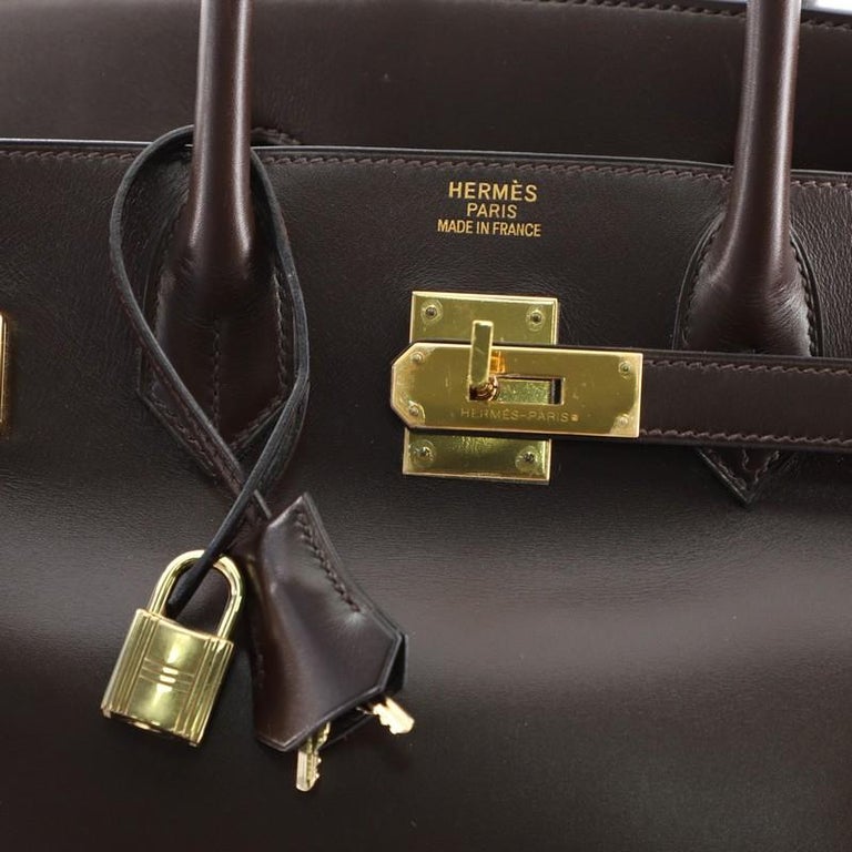 Hermes HAC Birkin Bag Chocolate Box Calf with Gold Hardware 32