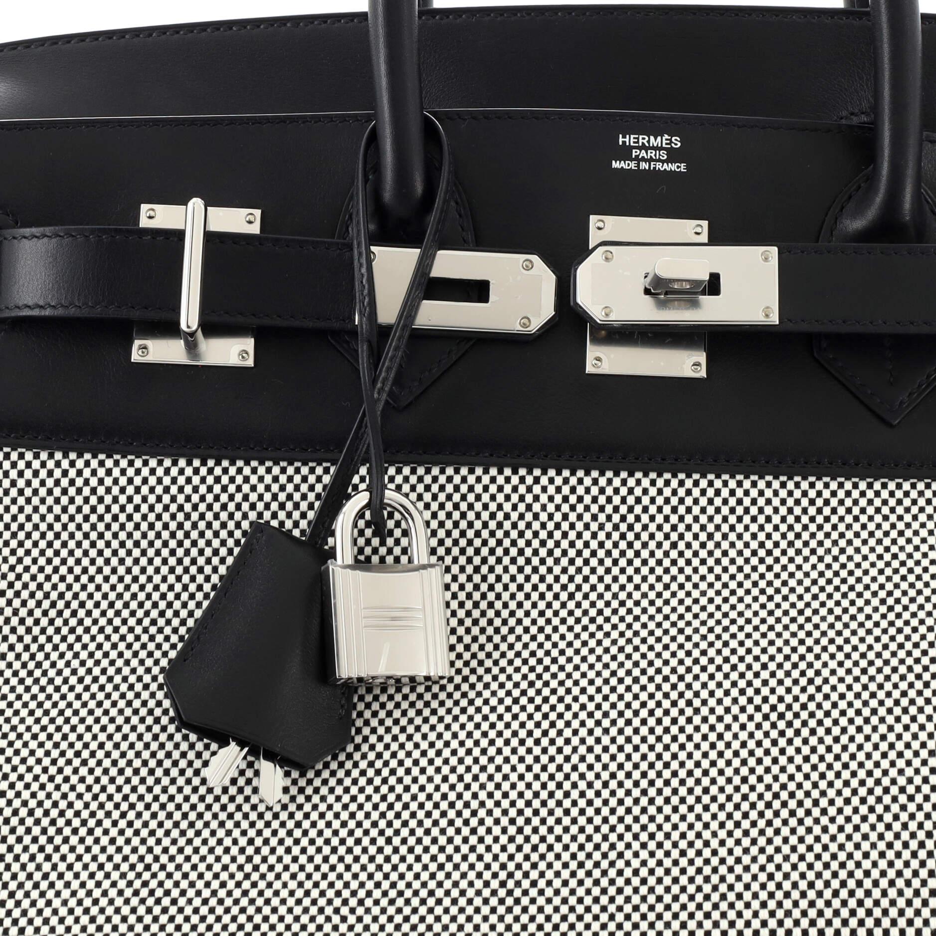 Hermes HAC Birkin Bag Criss Cross Toile and Noir Evercolor with Palladium 40 3