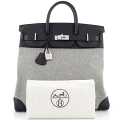 Hermes HAC Birkin Bag Criss Cross Toile and Noir Evercolor with Palladium