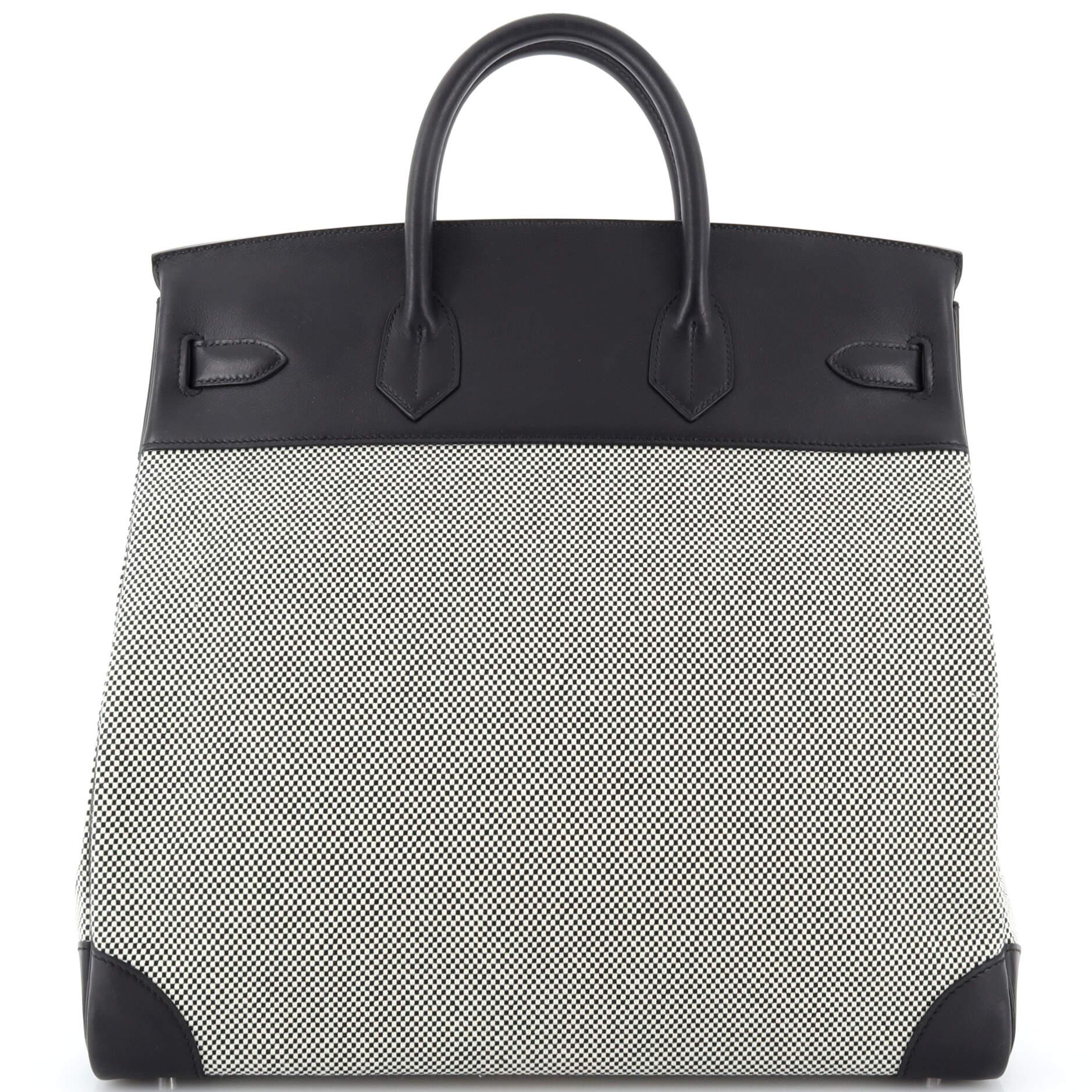 Women's or Men's Hermes HAC Birkin Bag Criss Cross Toile and Noir Evercolor with Palladium For Sale