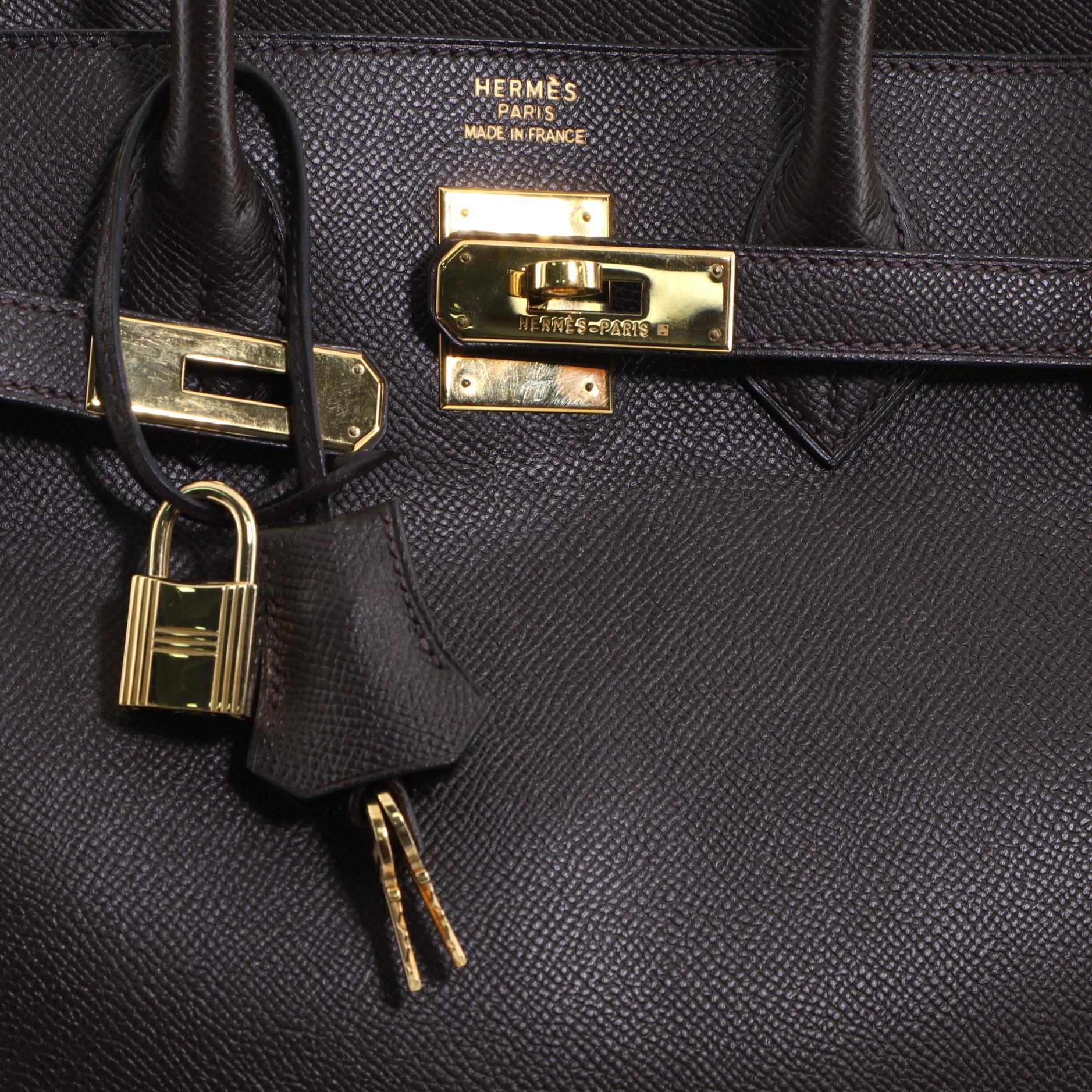 Hermes HAC Birkin Bag Ebene Courchevel With Gold Hardware 32 In Good Condition In NY, NY
