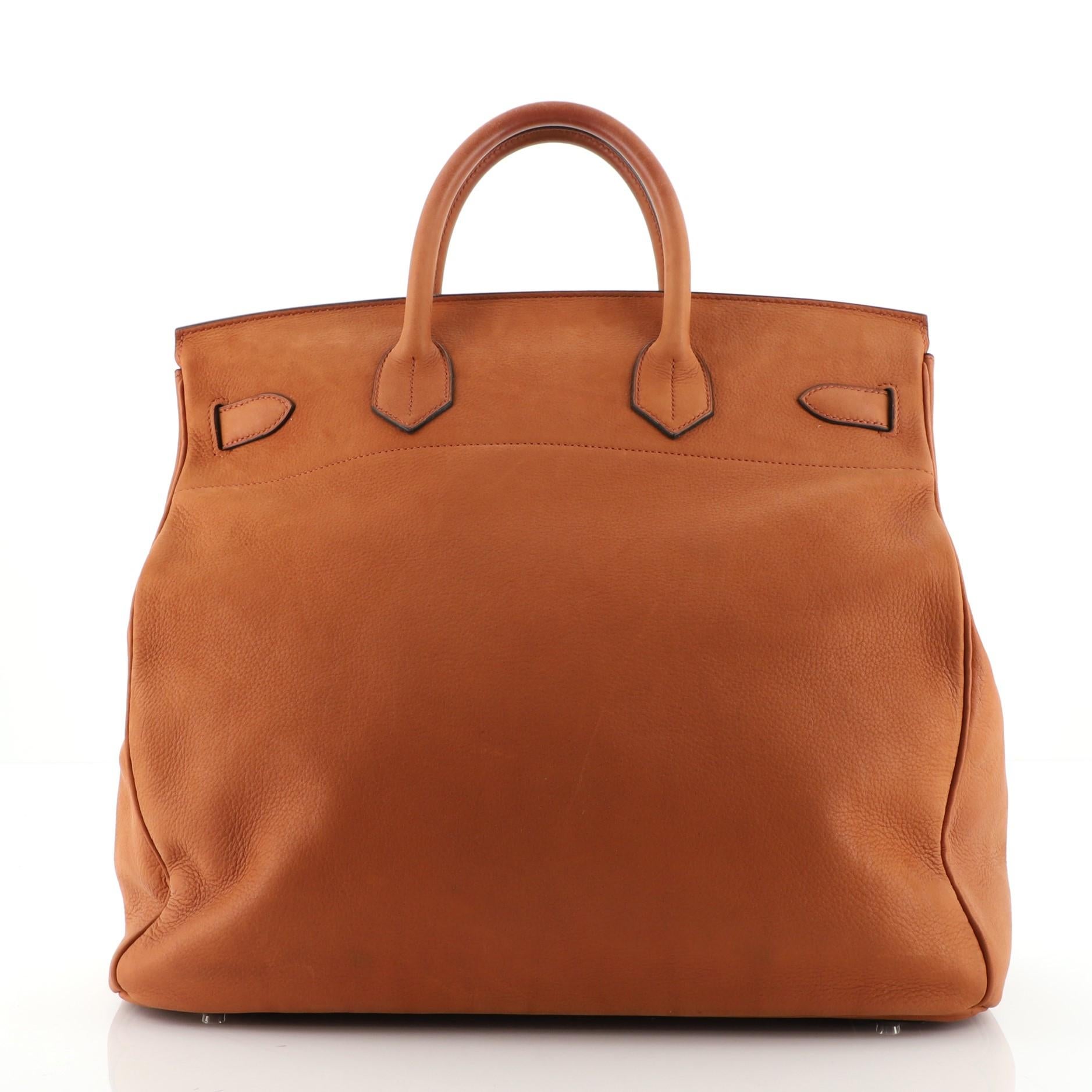 Hermes HAC Birkin Tasche Fauve Taurillon Sattel mit gebürstetem Palladium Hardw im Zustand „Gut“ in NY, NY