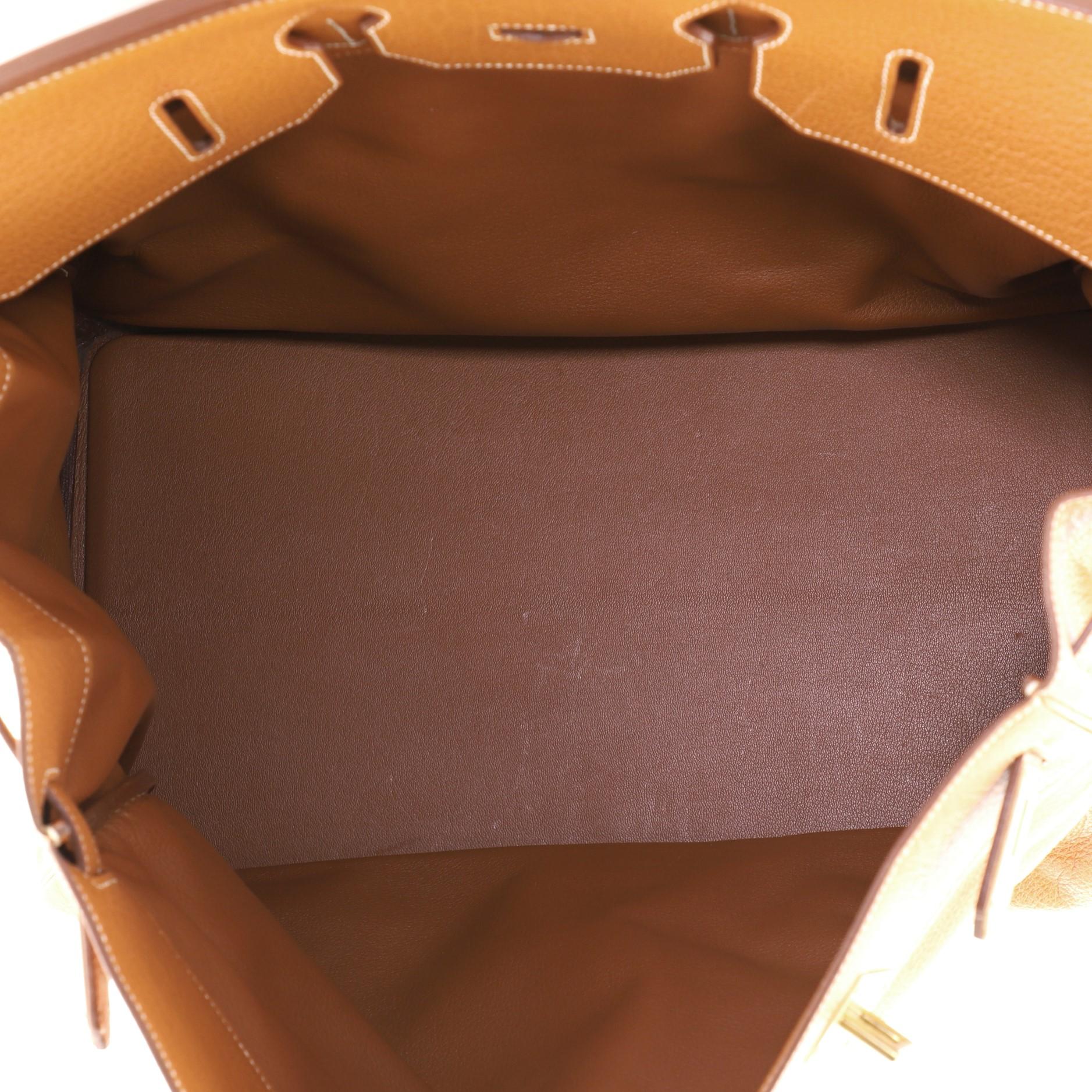 Brown Hermes HAC Birkin Bag Gold Buffalo Skipper With Gold Hardware 50