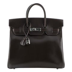 Hermes HAC Birkin Bag Marron Fonce Box Calf With Palladium Hardware 32