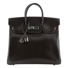 Hermes HAC Birkin Bag Marron Fonce Box Calf With Palladium Hardware 32 