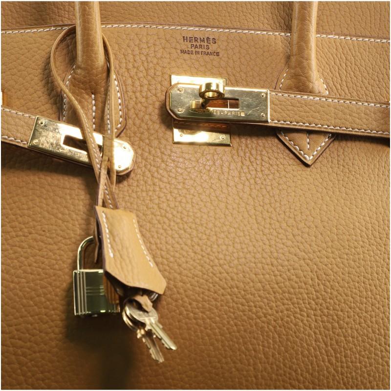 Hermes HAC Birkin Bag Natural Sable Fjord with Gold Hardware 32 In Good Condition In NY, NY