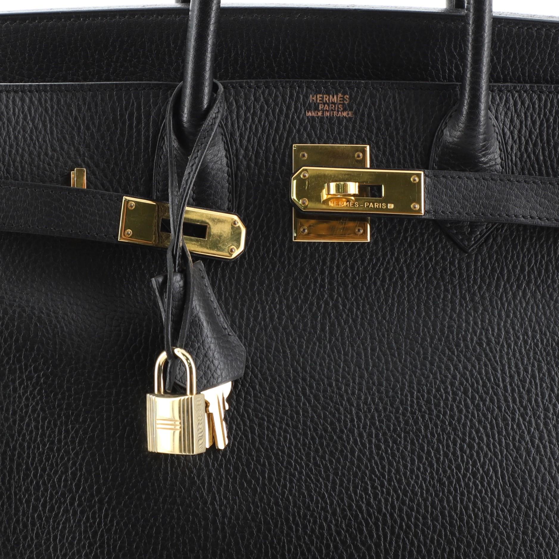 Black Hermes HAC Birkin Bag Noir Ardennes With Gold Hardware 32 