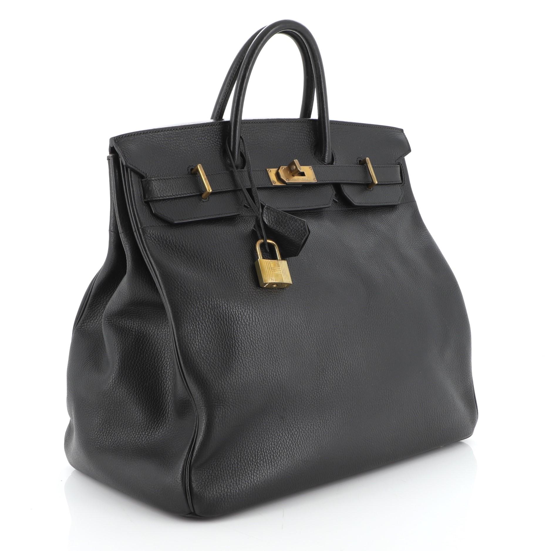 Black Hermes HAC Birkin Bag Noir Ardennes with Gold Hardware 45