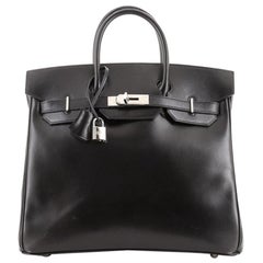 Hermes HAC Birkin Bag Noir Box Calf with Palladium Hardware 32