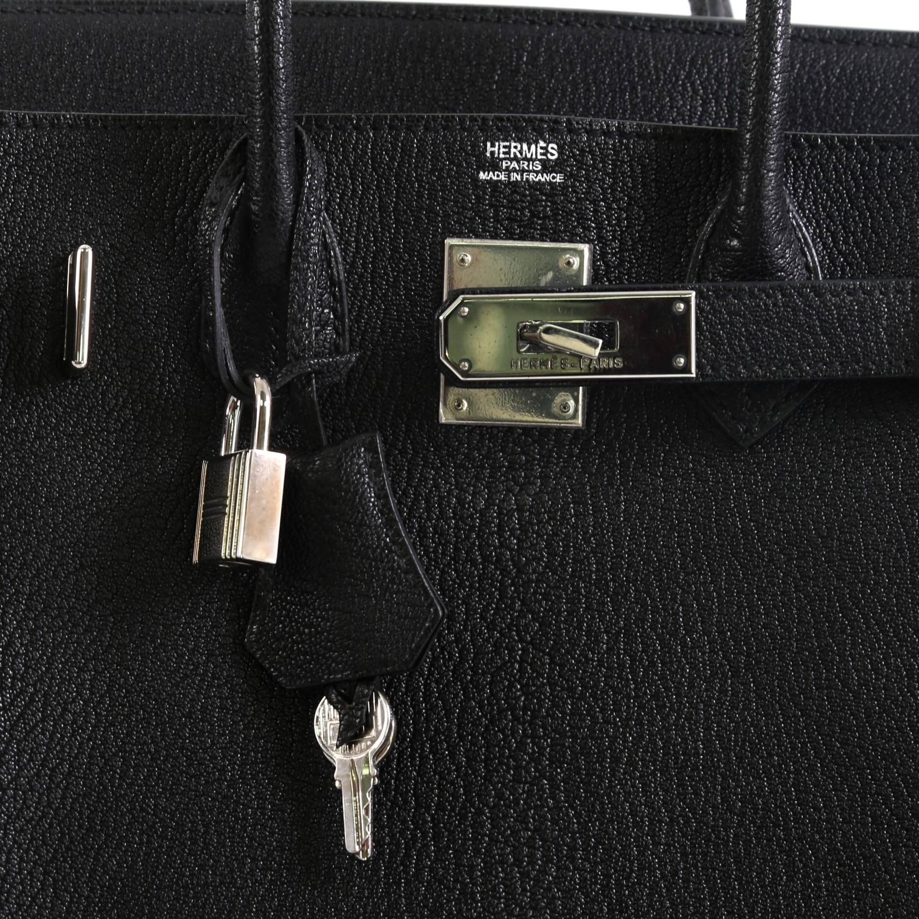 Hermes HAC Birkin Bag Noir Chevre de Coromandel with Palladium Hardware 28 In Good Condition In NY, NY