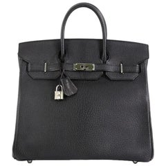 Hermes HAC Birkin Bag Noir Chevre De Coromandel With Palladium Hardware 32 