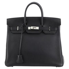 Hermes HAC Birkin Bag Noir Clemence With Palladium Hardware 32 