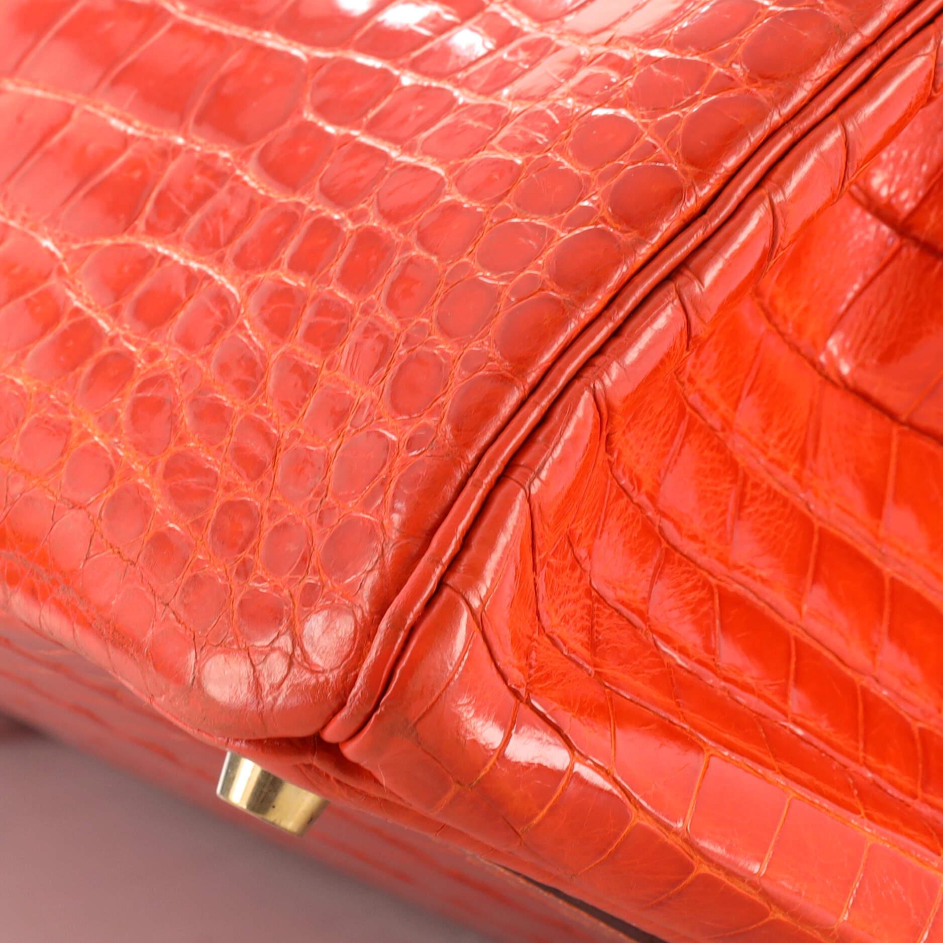 Hermes HAC Birkin Bag Orange H Shiny Porosus Crocodile with Gold Hardware 32 1