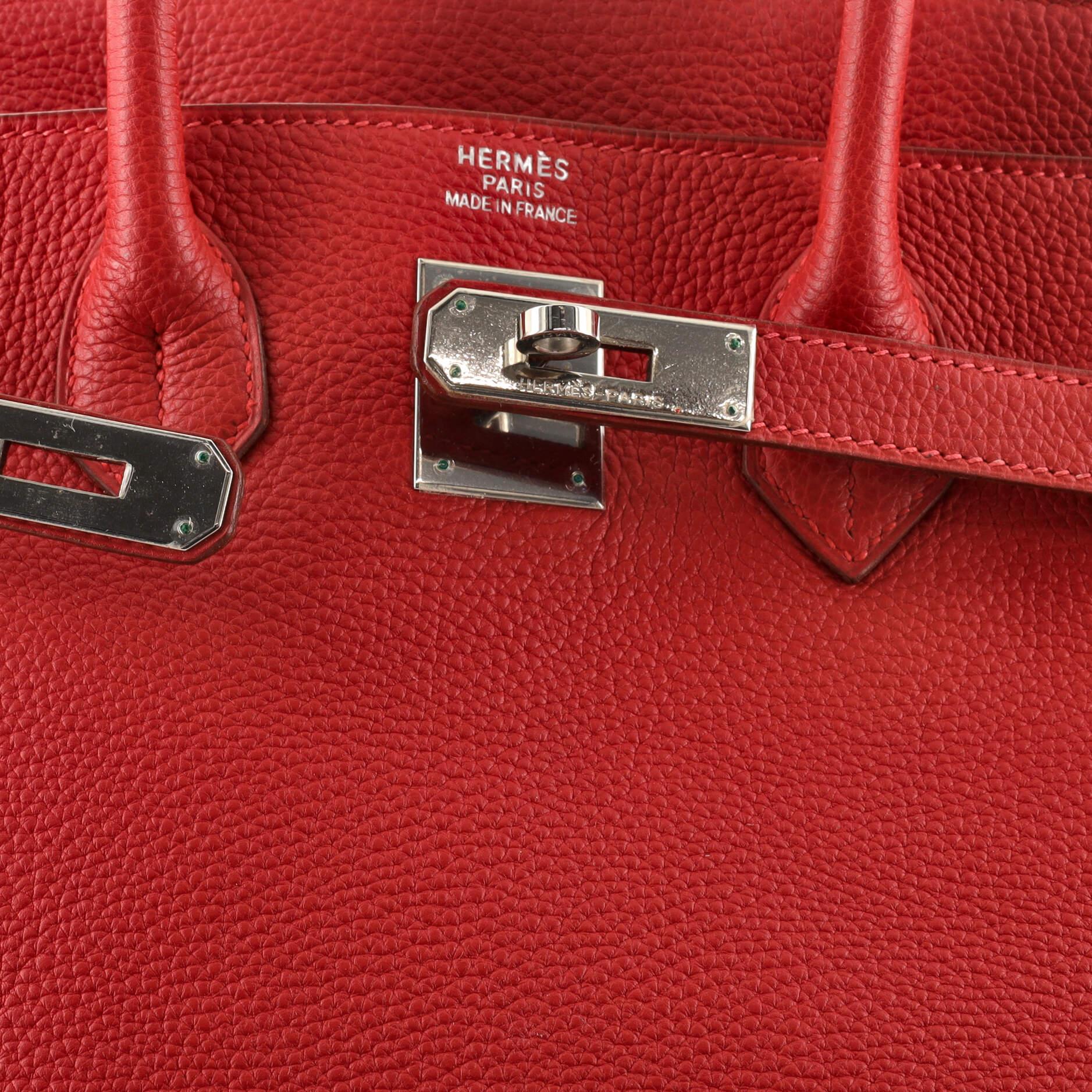 Women's or Men's Hermes HAC Birkin Bag Rouge Garance Togo with Palladium Hardware 32