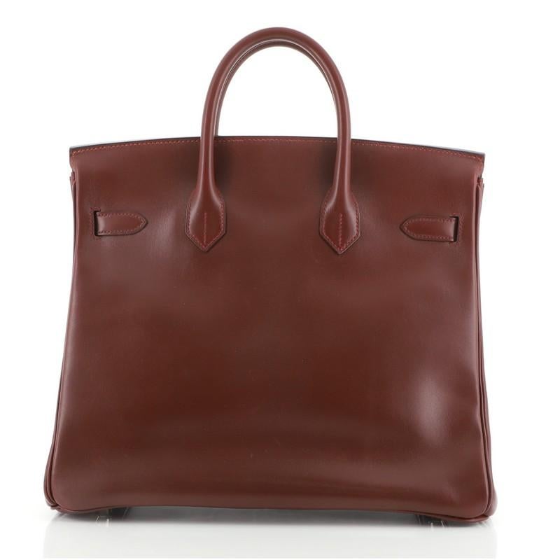 Brown Hermes HAC Birkin Bag Rouge H Box Calf with Palladium Hardware 32