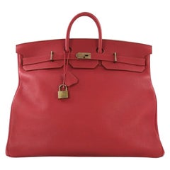 Hermes HAC Birkin Bag Rouge Vif Fjord with Gold Hardware 55