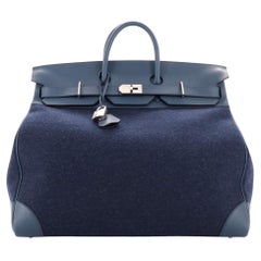 Sac Hermès HAC Birkin Todoo en laine et émeraude bleue de Malte avec finitions en palladium 50