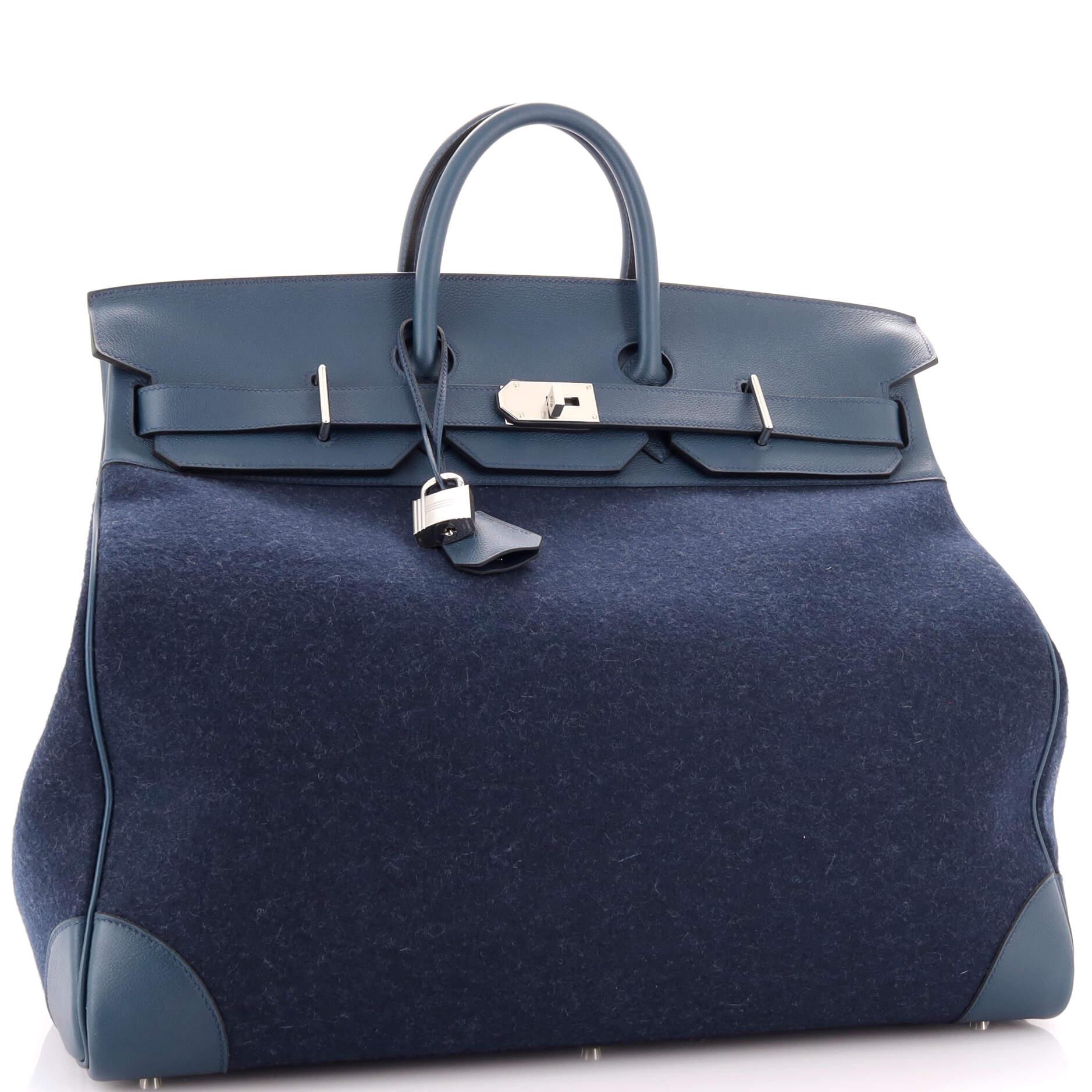 Hermes HAC Birkin Bag Todoo Wool and Bleu De Malte Eevercolor with Palladium In Good Condition In NY, NY