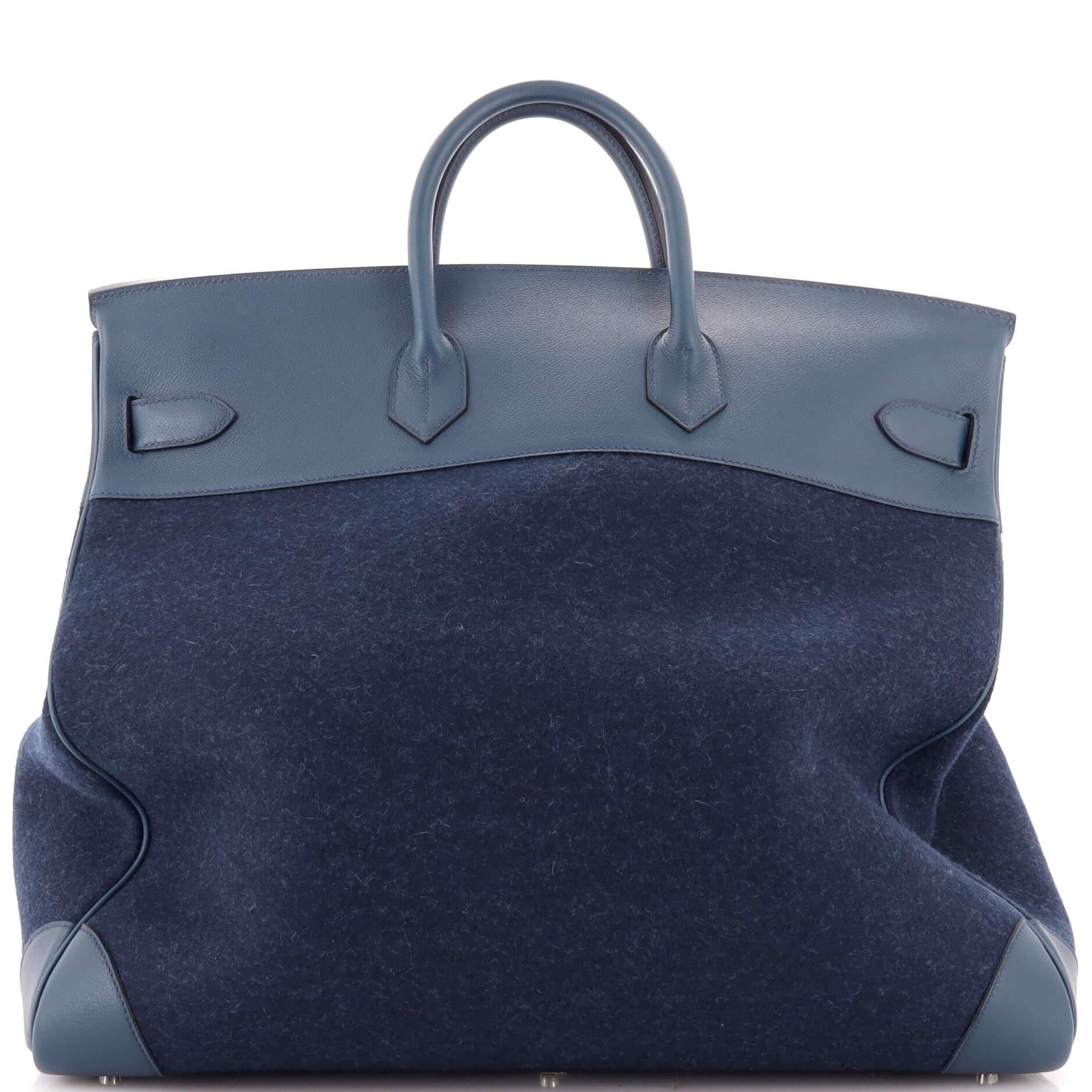 Women's or Men's Hermes HAC Birkin Bag Todoo Wool and Bleu De Malte Eevercolor with Palladium