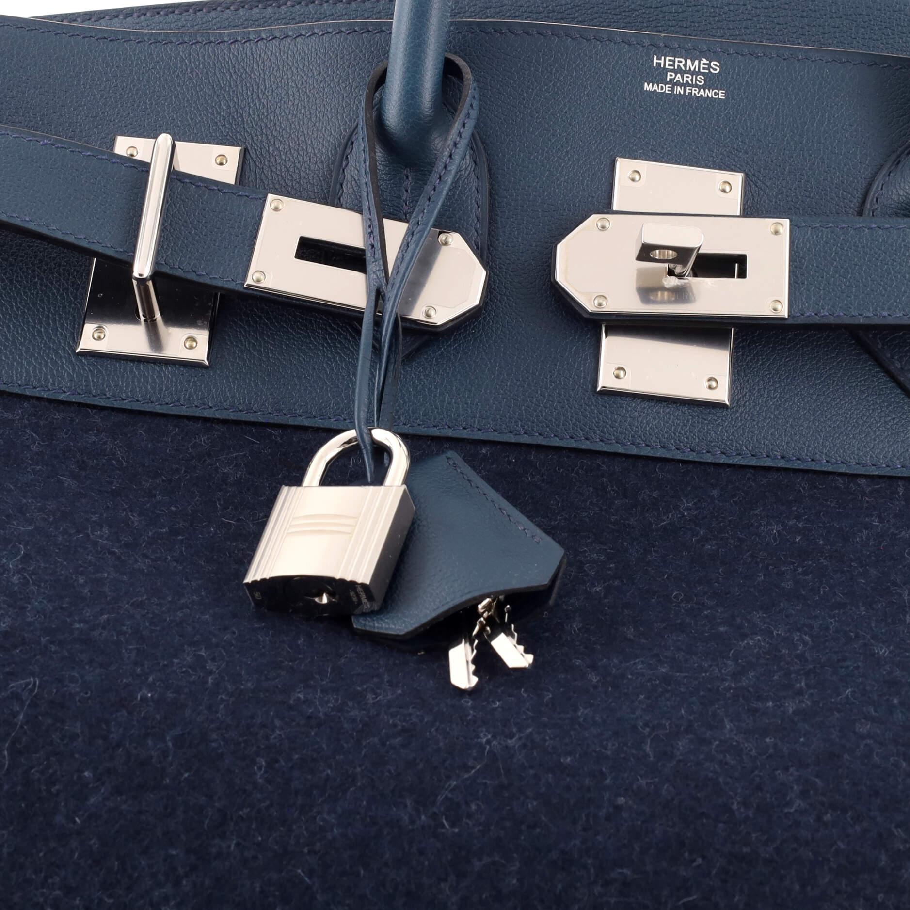 Hermes HAC Birkin Bag Todoo Wool and Bleu De Malte Eevercolor with Palladium 3