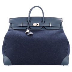 Hermes HAC Birkin Bag Todoo Wool and Bleu De Malte Eevercolor with Palladium